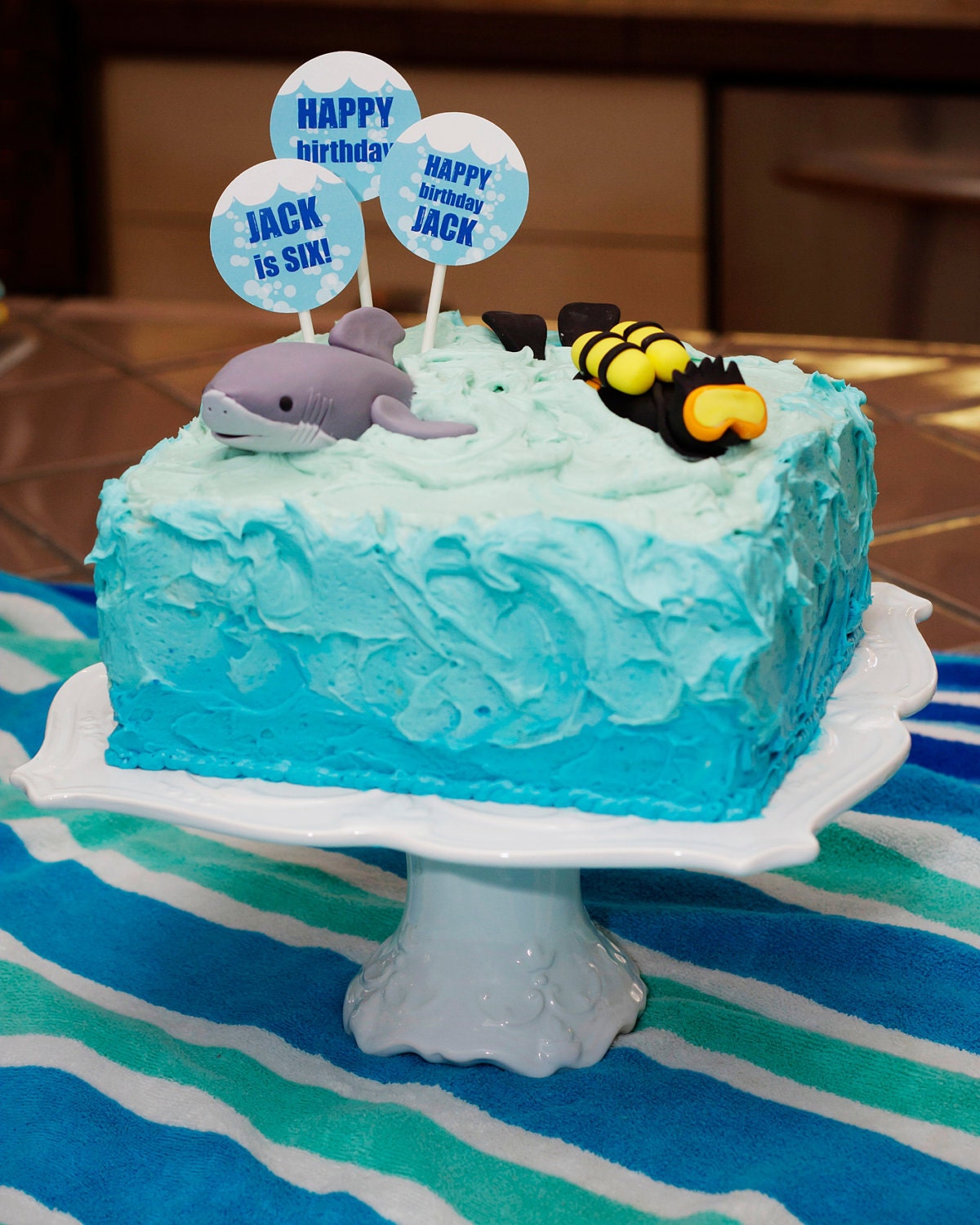 PRINT & SHIP Shark and Scuba Birthday Party Cupcake Toppers (set of 12)