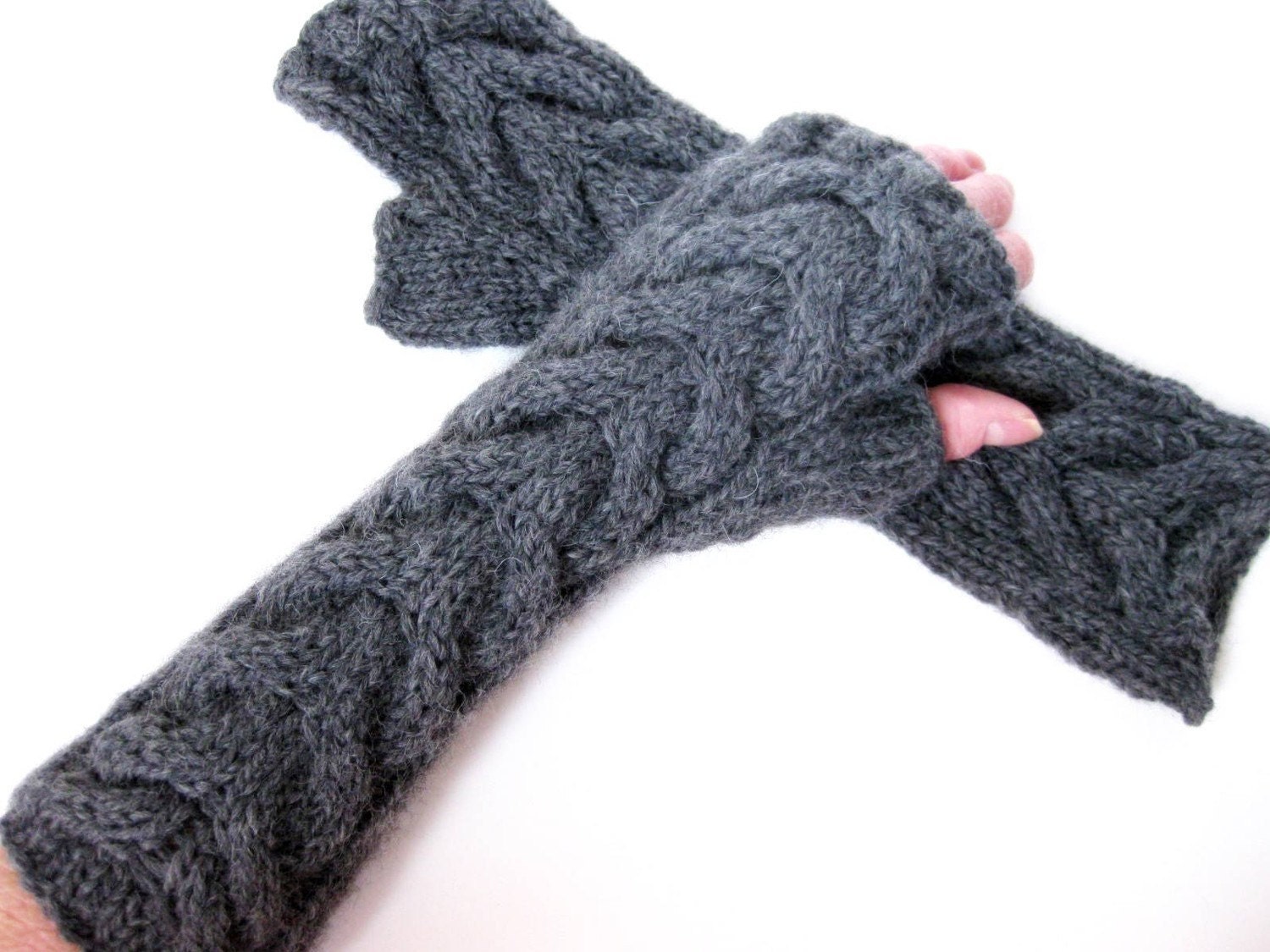 Bella fingerless gloves - pewter grey - hand knit texting gloves - teen - women - ready to ship