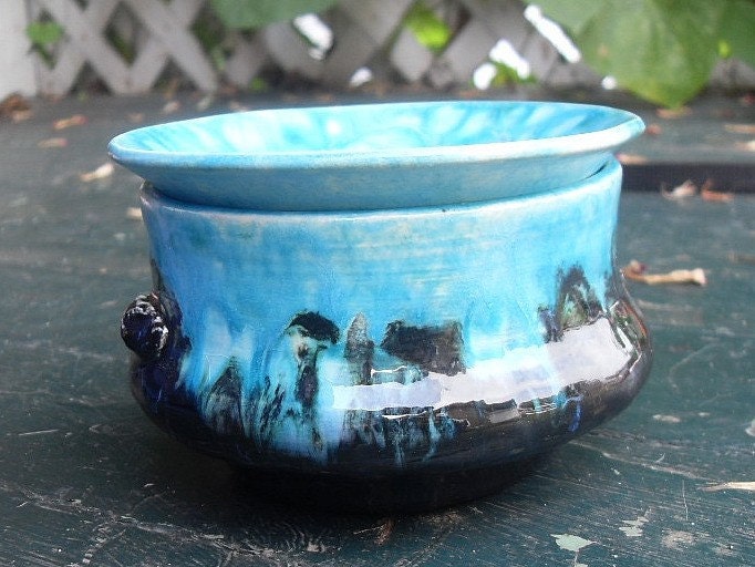 Black and Turquoise African Violet Planter OOAK