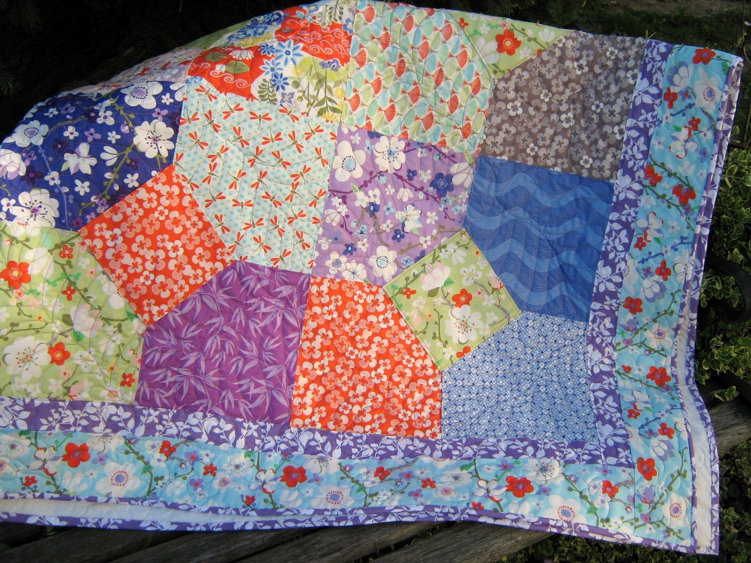 Patchwork Quilt Twin  Orange Lime