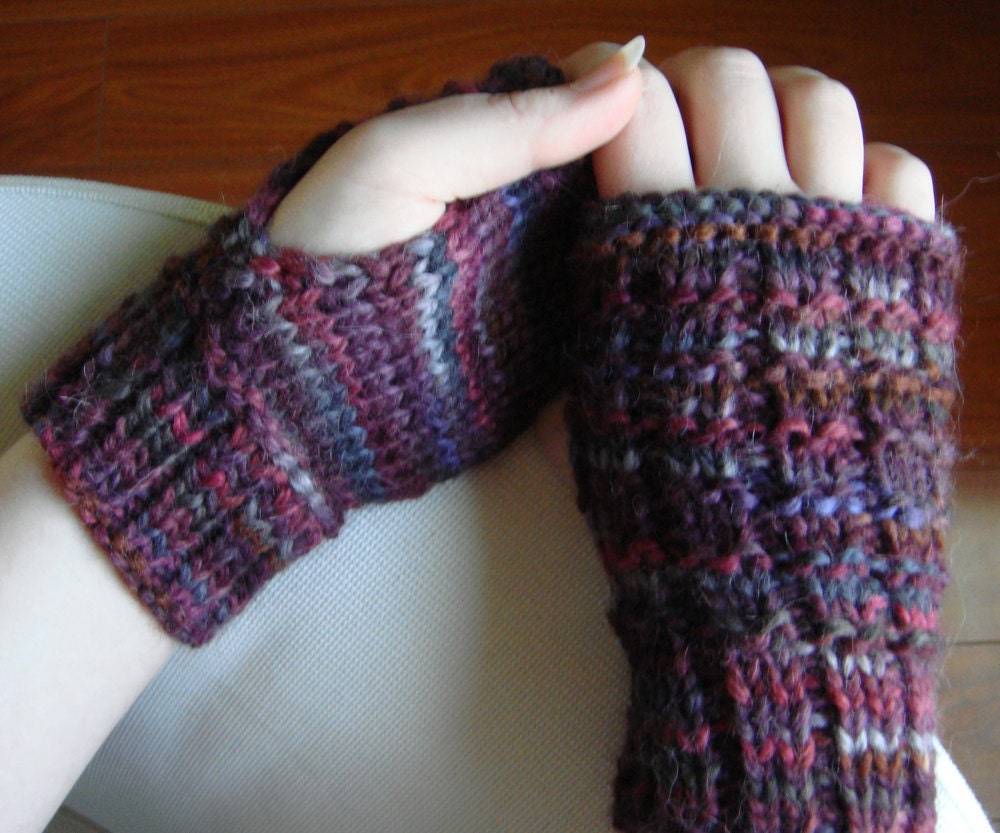 Alpaca Fingerless Gloves - Women's M/L Grey, Purple, Red