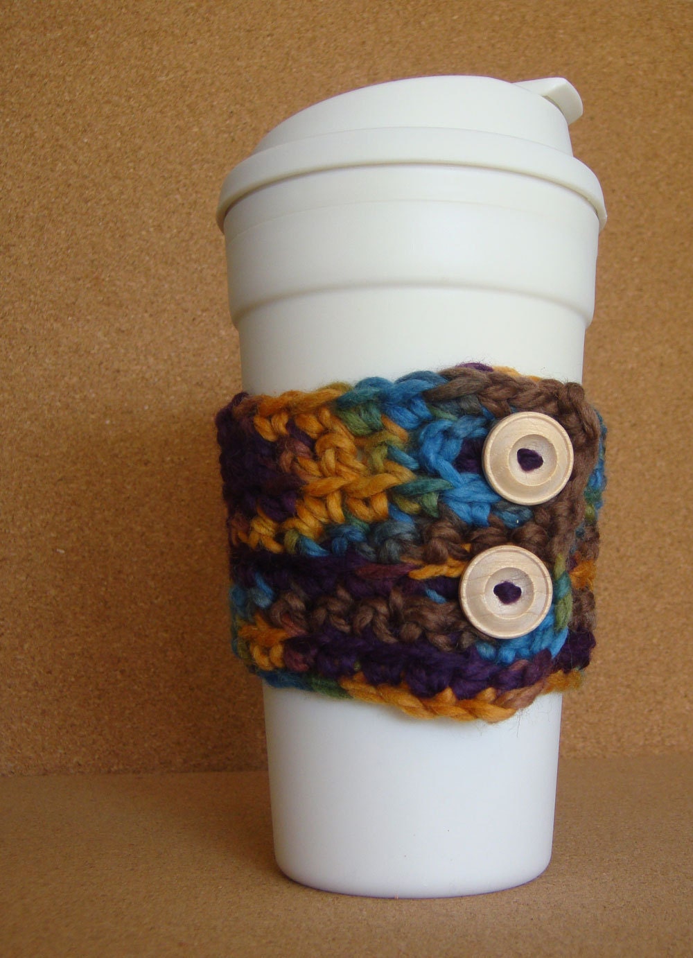 Coffee Cup Cozy Gold Purple Teal