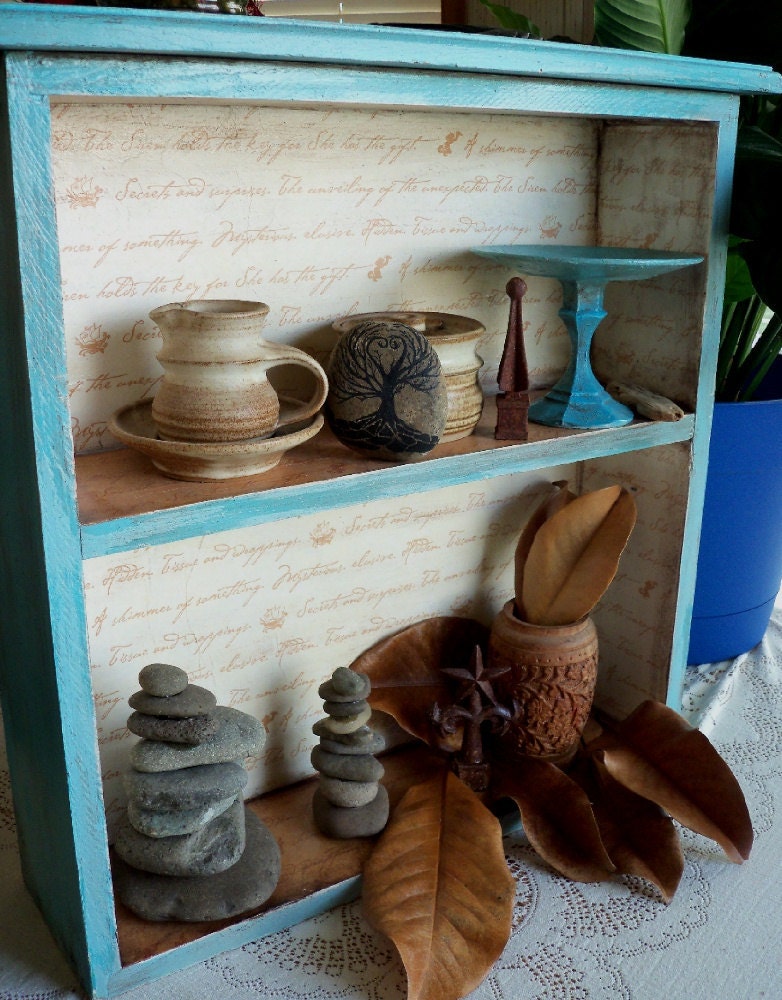 Wooden Drawer to Bookshelf...Beautifully Recycled Turquoise Blue Vintage Style Shelf