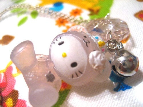 Hello Kitty White Teddy Bear Necklace. Sanrio. Adorable. KAwaii. Japan. Harajuku.