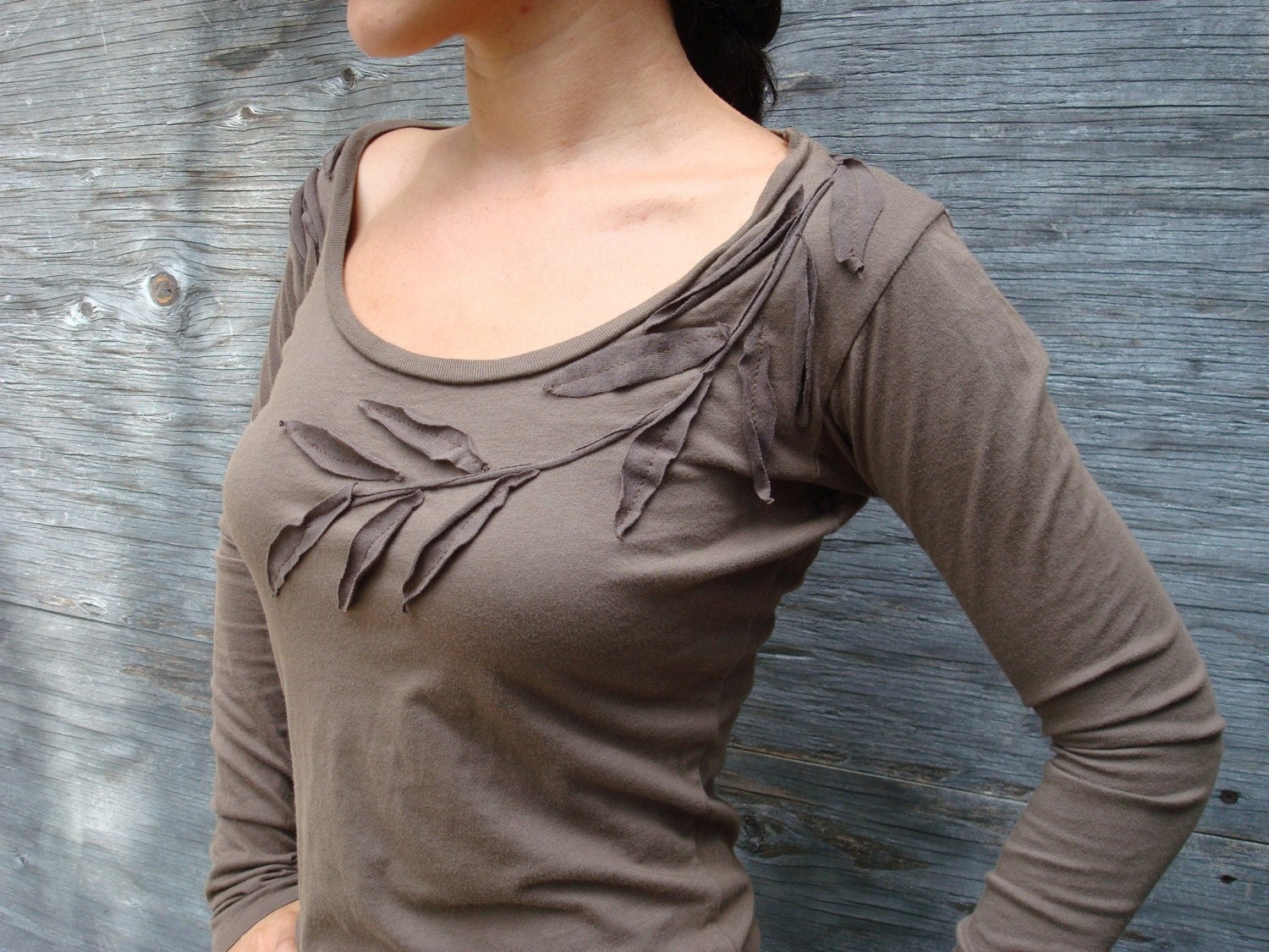 Rustic Organic Liana Long Sleeve Top in Brown, size Small, just for Gina