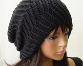Attractive  Hand knitted dark gray beanie wool hat