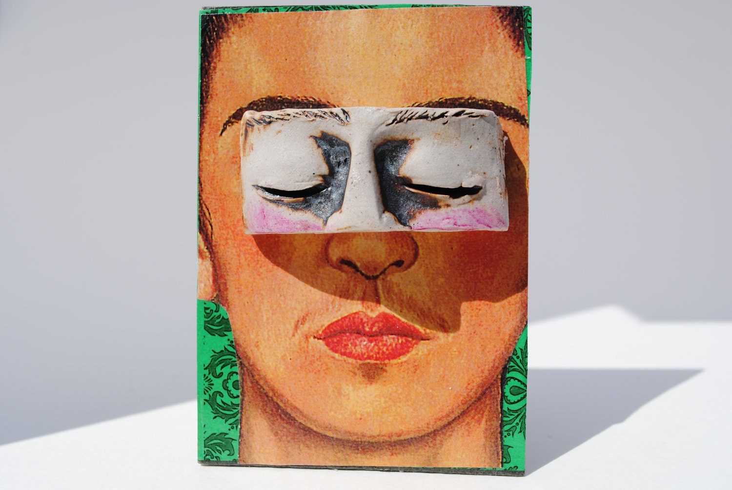 Frida aceo mixed media atc artist trading card  ceramic mask 3D art