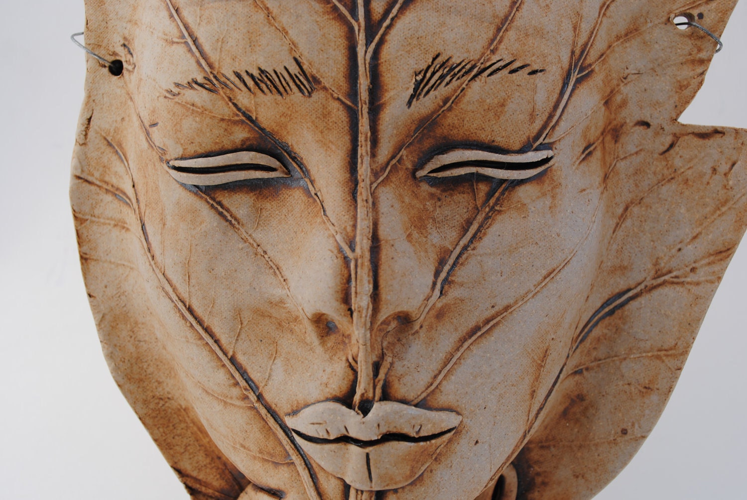 leaf face mask large ceramic wall mask life by BurningHeartArt