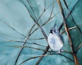 Art bird ORIGINAL painting ORIGINAL bird painting Original watercolor bird painting watercolor wall decor aquamarine blue teal brown 8x10