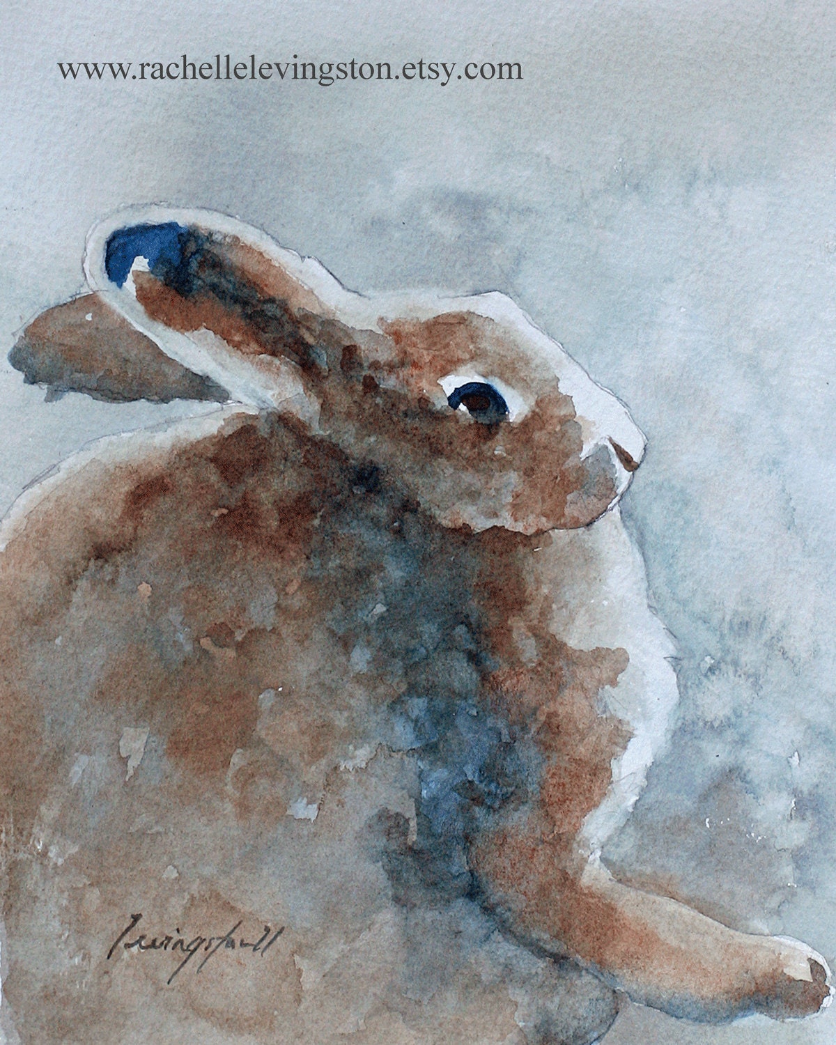 Bunny art PRINT bunny print easter LARGE 11 x14 easter Bunny painting blue brown bunny artwork Baby Boy Nursery Art Painting cute bunny wall