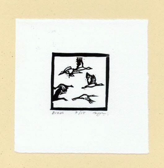 Tiny Birds Linocut