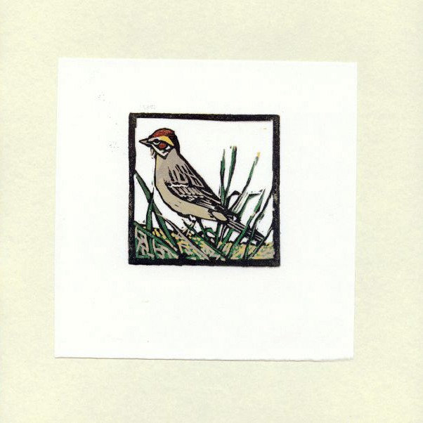Tiny Lark Sparrow Linocut