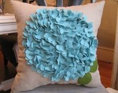 Hydrangea Pillow in Oatmeal Linen and Robin Egg Blue Bloom