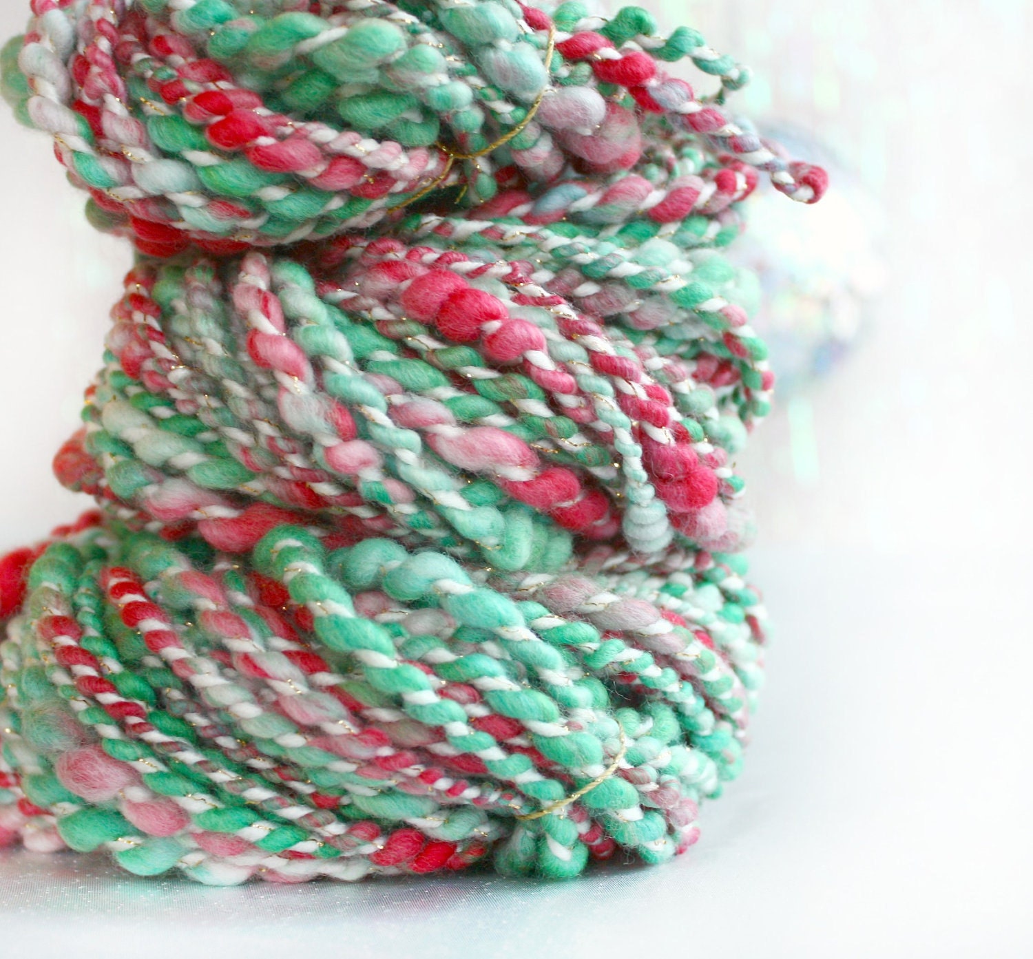 A Dozen Roses 60 yards Wool Yarn / Merino Yarn / Hand Dyed/ Handspun Plyed Novelty Yarn by Atomicblue