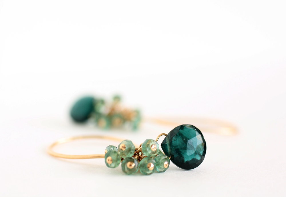 Earrings in teal apatite