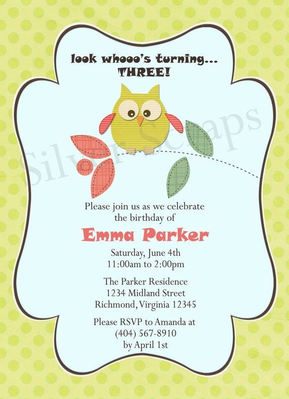 Look Whooo's Having a Birthday Custom Digital Owl Invitation -Girl Orange Lime Green Pink Blue Brown Grey Flower Baby Shower - 5 Designs