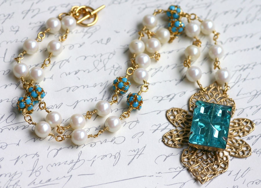 Aqua Gold Pearl Necklace