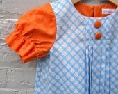 The Audrey Dress - Girls Easter Dress in Orange Sky Blue Plaid - Vintage Inspired Kids Fashion (made to order 2T 3T 4T 5T)