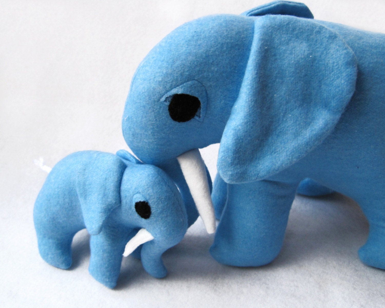 Daddy and Me Elephant Stuffed Animals Toys SET of 2 - Handcrafted Blue Plush Pachiderms Kids Toys