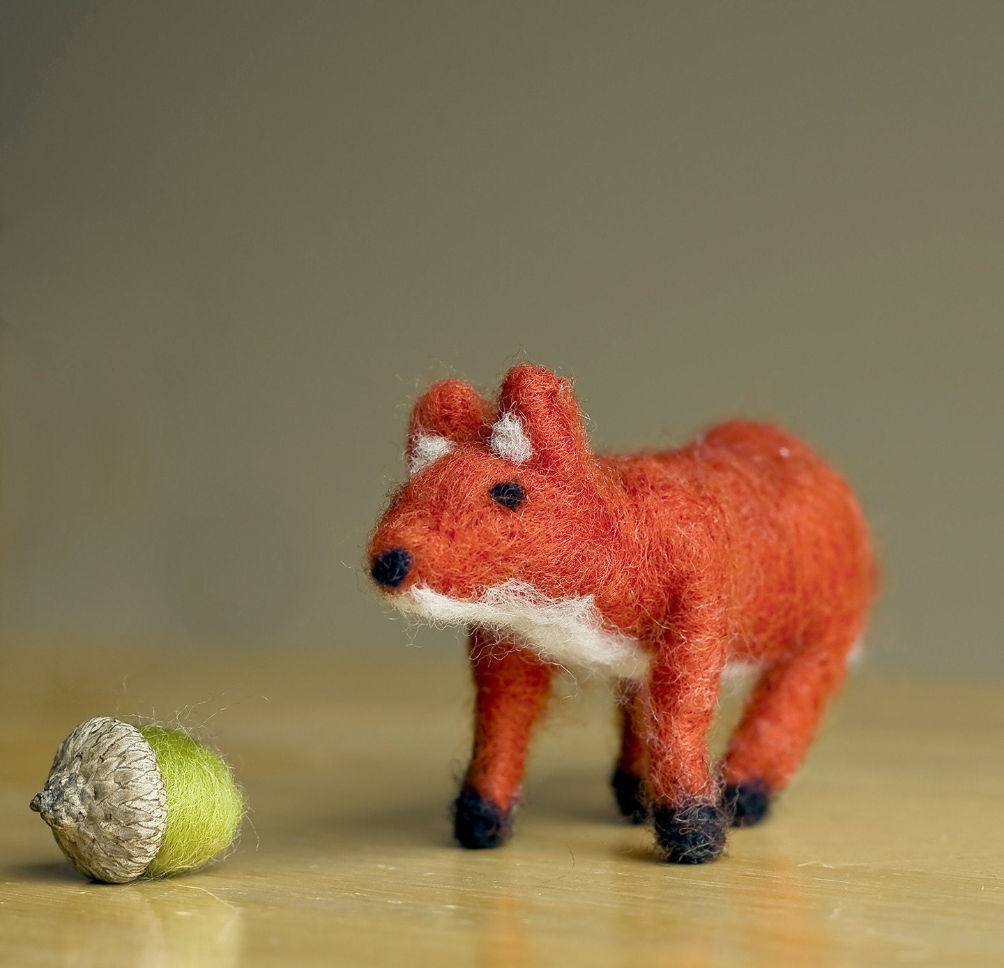 trio of acorns with red fox animal miniature needle felted woodland decor / instant collection