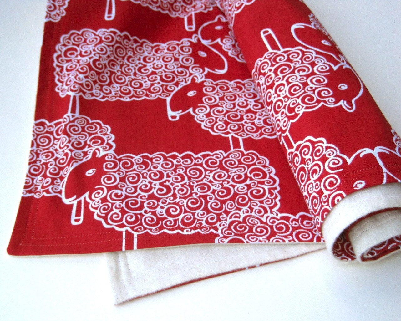 Organic Sheep Baby Blanket in Red and White - Eco Friendly Modern Kids Blanket (limited edition) Ready to Ship