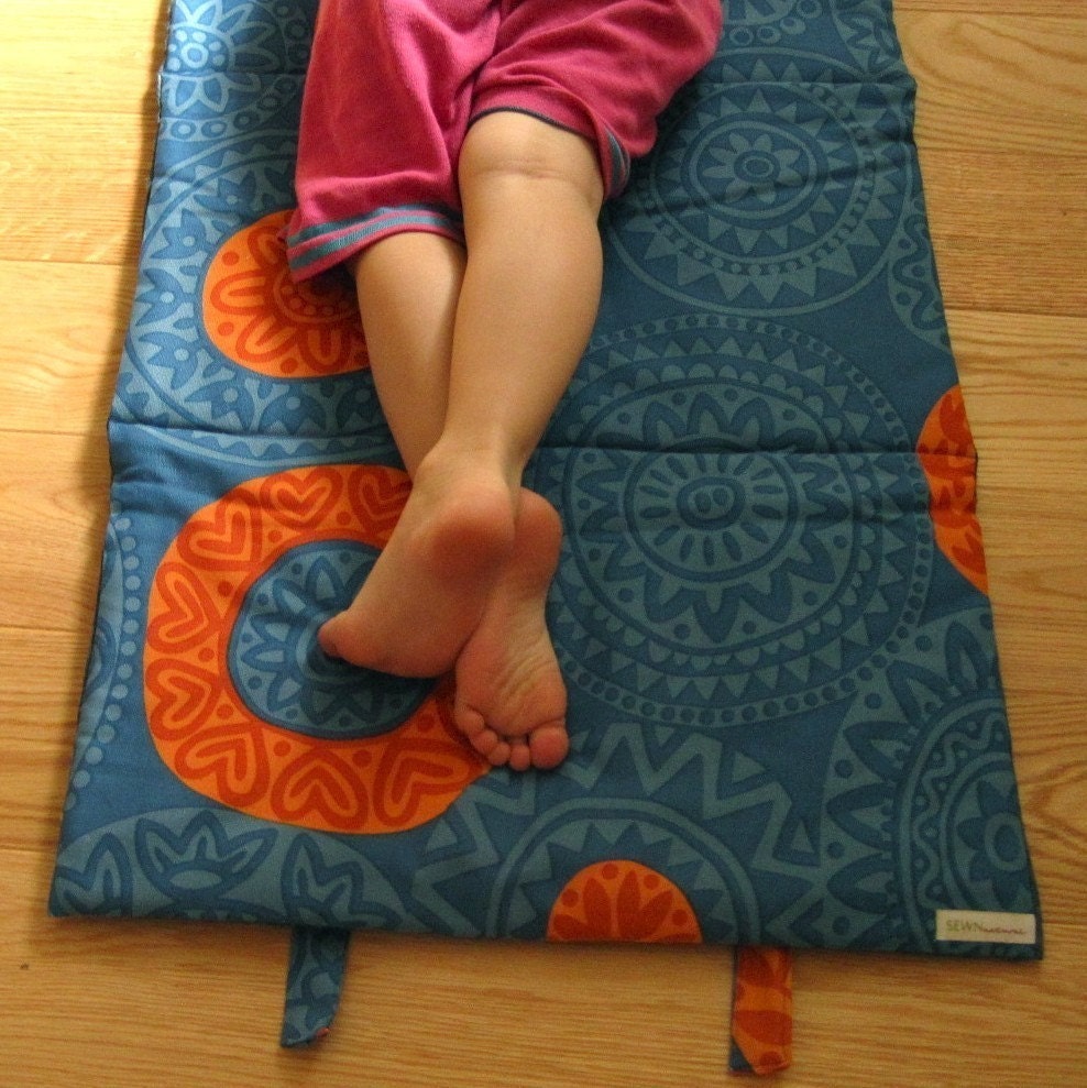 Organic Preschool Nap Mat - Eco Friendly NapMat for Modern Kids - Blue Orange Mandala - COOL Mom Picks Favorite