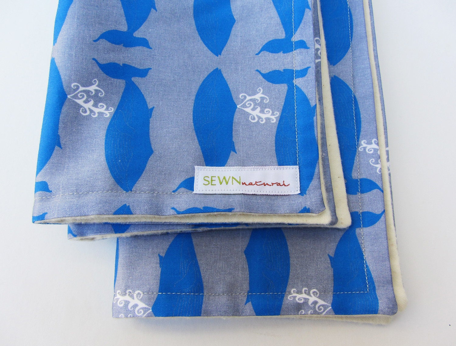 Organic Whale Baby Burp Cloths SET of 2 - Eco Friendly Nautical Gray and Blue Kids Gift (Ready to Ship)