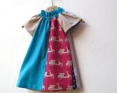 The Vespa Dress - Girls Dress - Raspberry Pink and Turquoise Blue - Scooter Hipster Dress - Modern Fall Fashion (Made to Order)