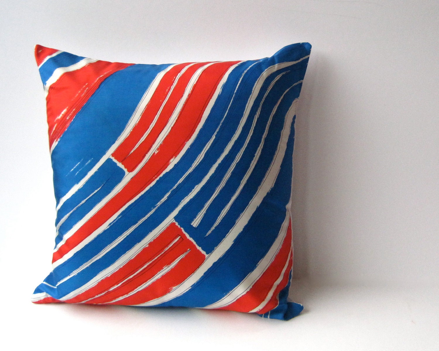 Silk Throw PILLOW Cover - Nautical Pillow Sham Handmade With Mint 1970s Mod Vera Silk in Red White Blue - Summer Home Decor (Ready to Ship)