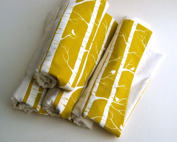 BABY blanket / organic flannel with saffron gold birch trees - fall woodland - eco friendly baby shower gift