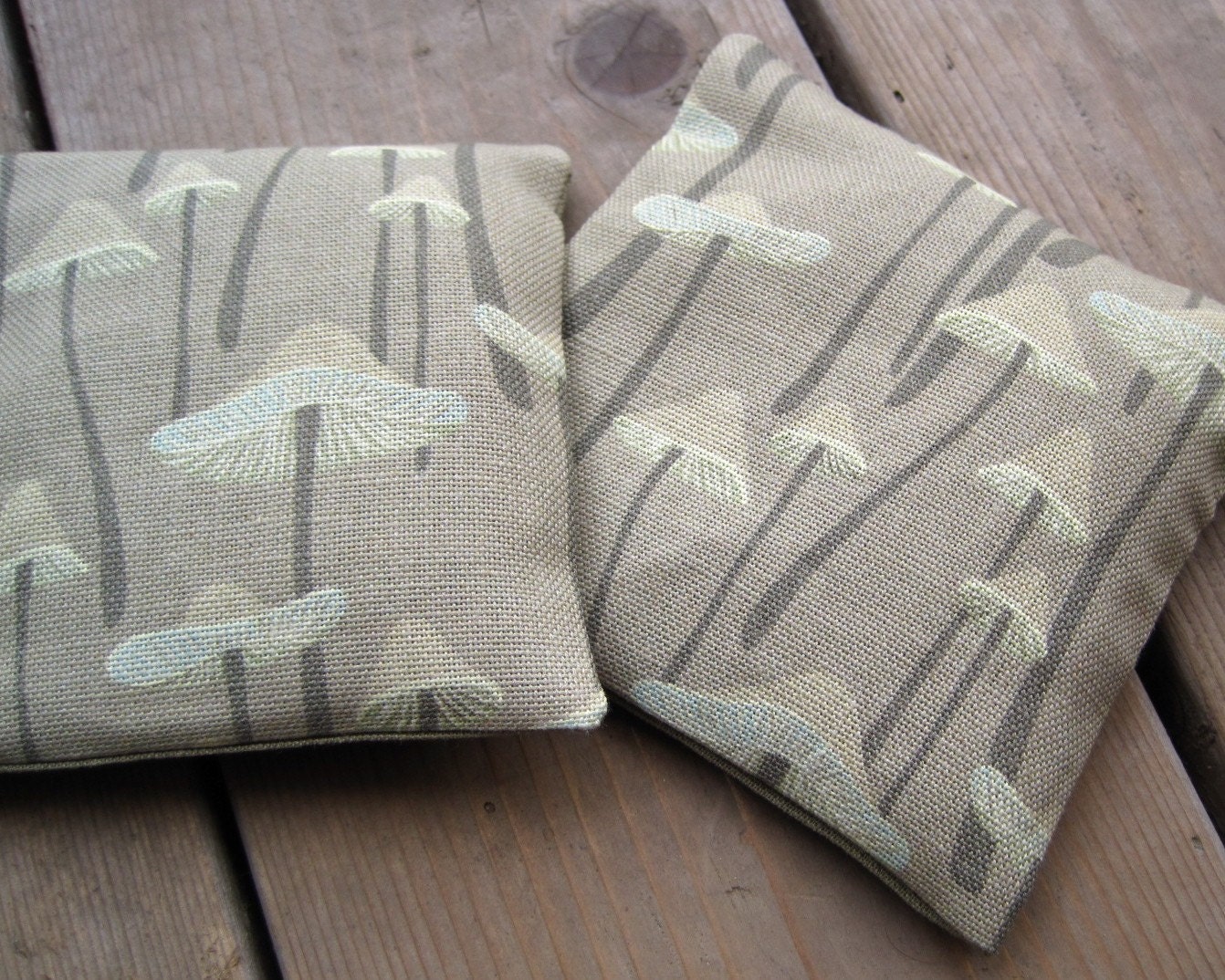 pair of balsam fir sachets in textured mushrooms taupe linen