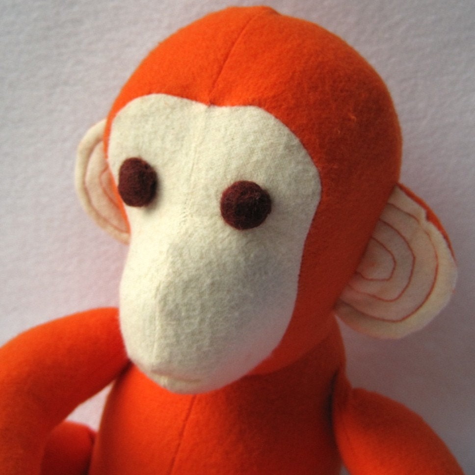 NEW organic baby toy stuffed animal monkey in atomic tangerine orange / Marlow