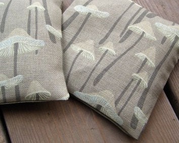 pair of balsam fir sachets in textured mushrooms taupe linen