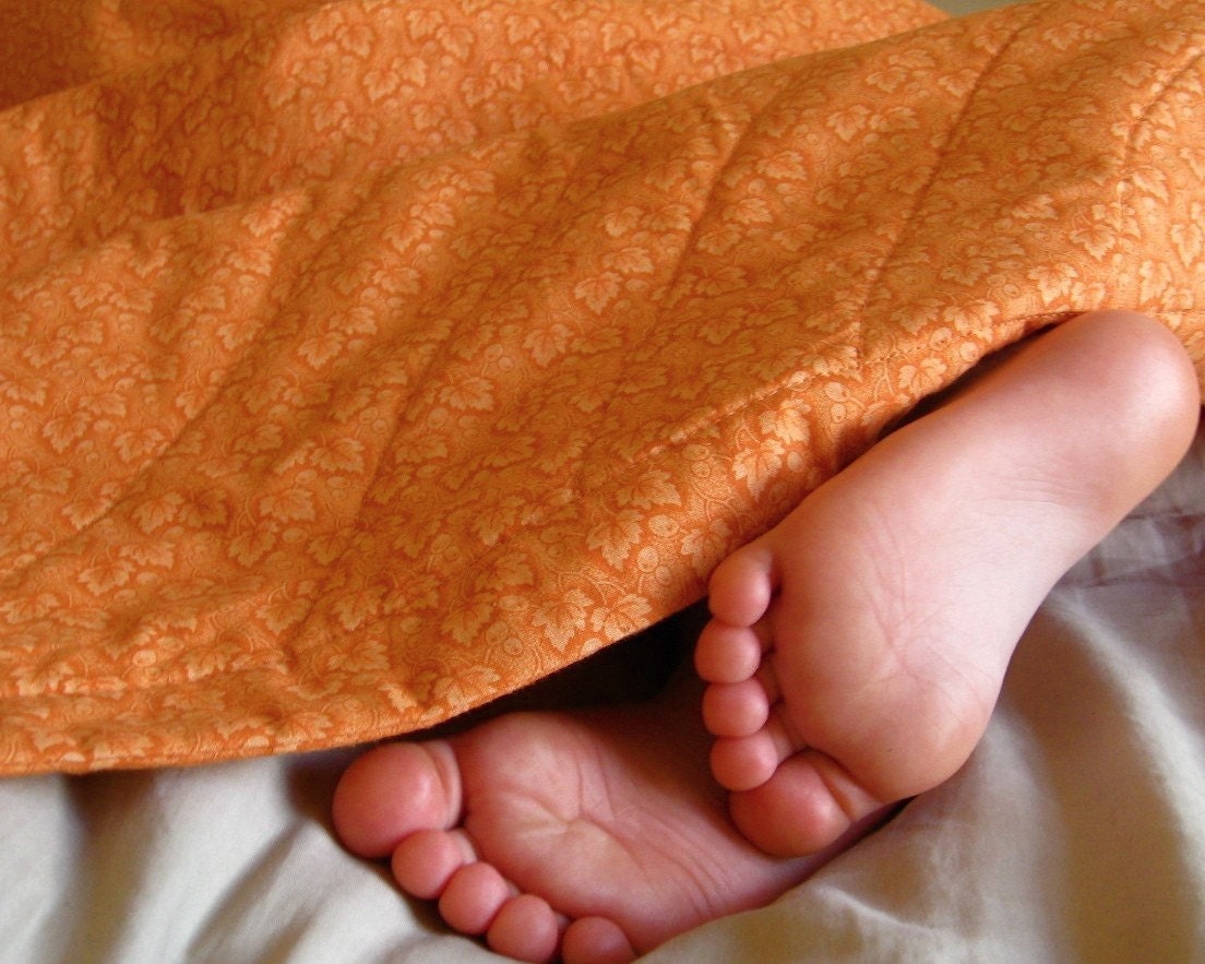 organic baby quilt in orange you glad it's not pink / eco friendly unisex bedding