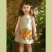 organic girls dress with golden orange vintage elephant / indie custom kids clothing