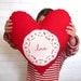 Embroidered Heart Pillow - Home Decor Cushion - Red Love On White Linen Battenburg Lace - Valentine's Day Gift idea