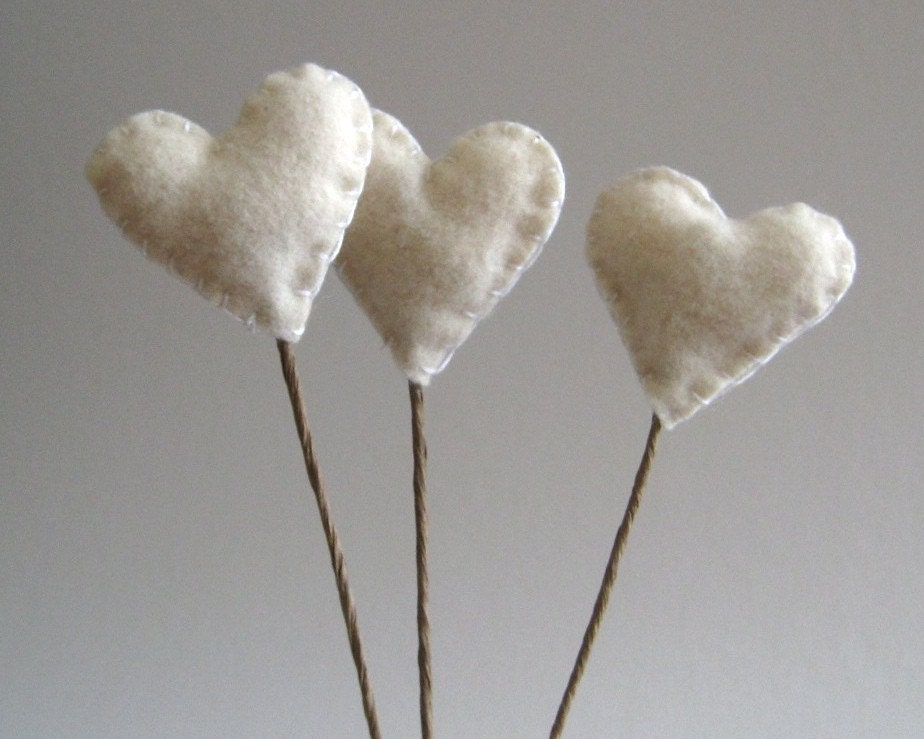 home decor hearts flowers stems SET of 3 / creamy white opal eco friendly table decorations