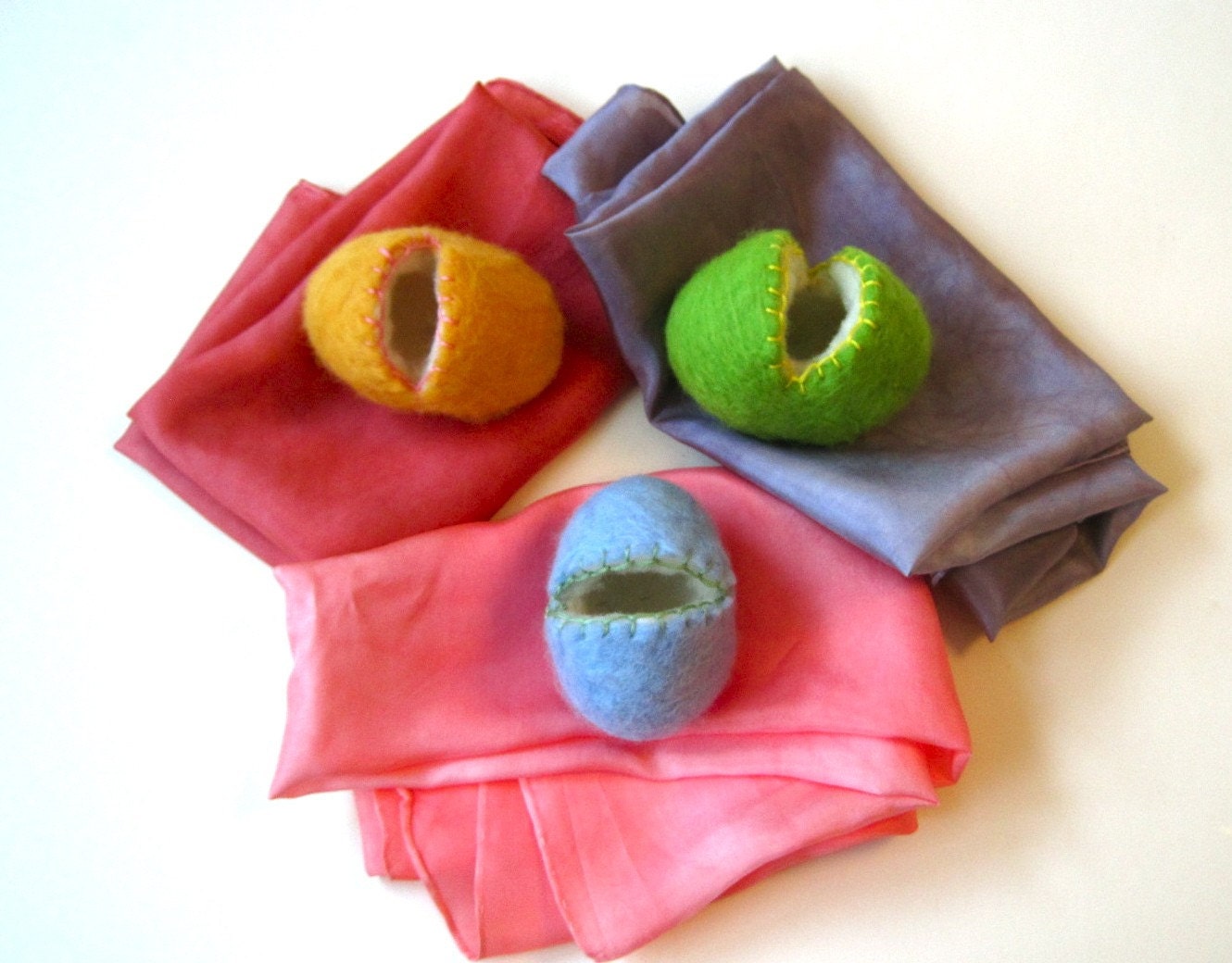 Giant Wool Egg and Playsilk Toy Waldorf SET of 2 - For Eco friendly Toddler Girls Boys Kids (Ready to Ship)