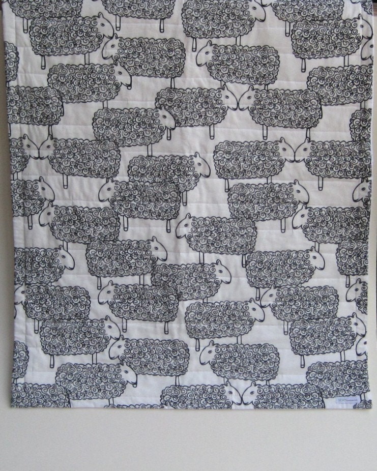 sheep organic baby quilt with black white lambs / handmade eco friendly (limited edition)