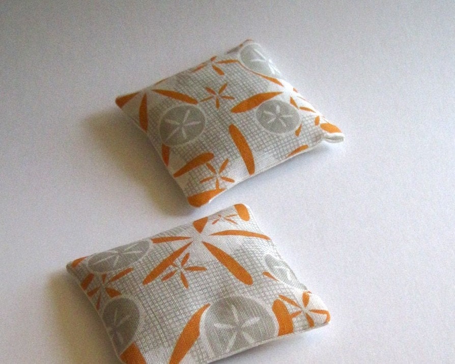 Balsam Sachets - Linen Aromatherapy Forest Pillows SET OF 2 in Orange and Gray Geometric Linen, Home Decor, Spa Bathroom (Ready to Ship)
