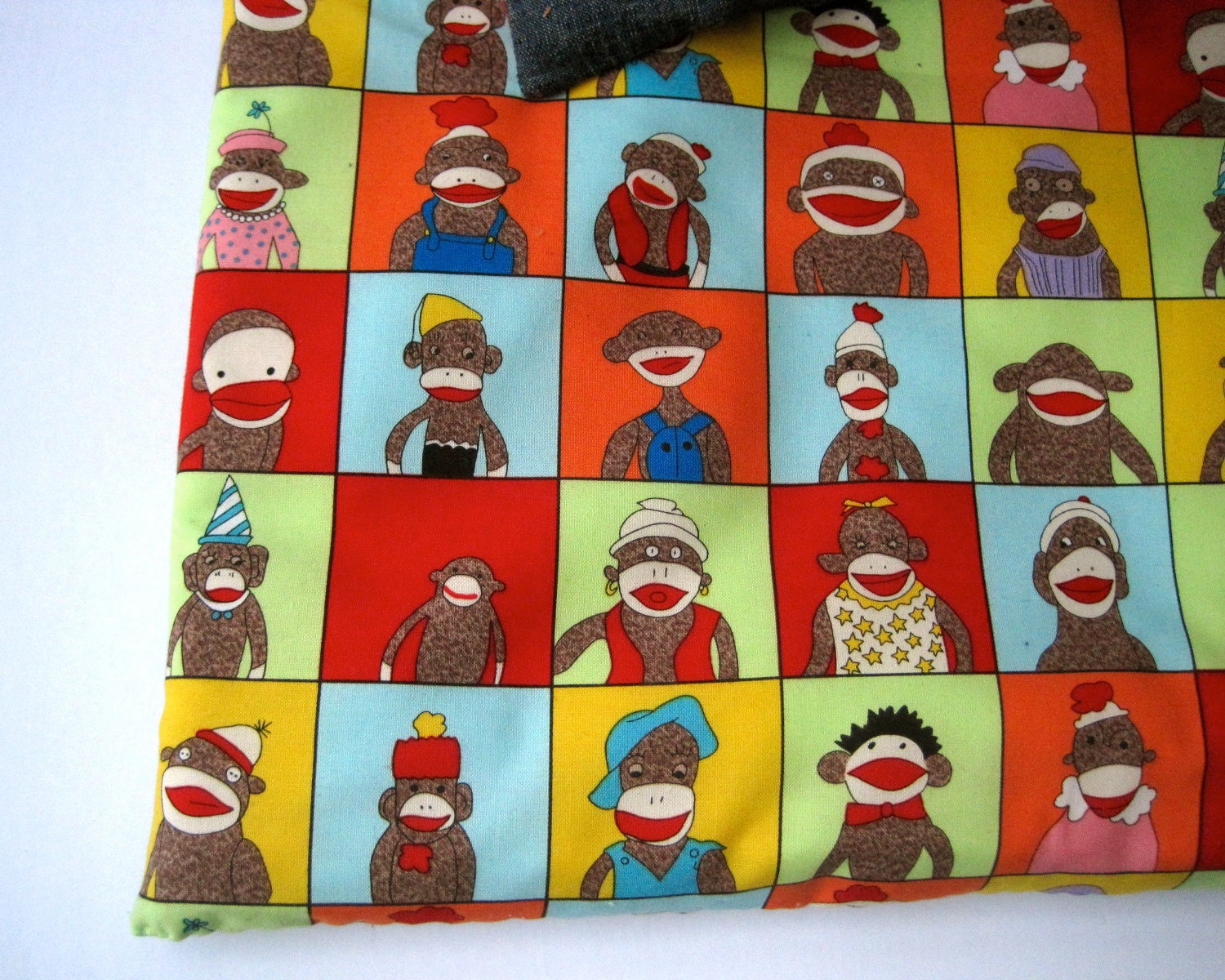 toddler nap mat for daycare and preschool with eco friendly sock monkeys (Ready to Ship)