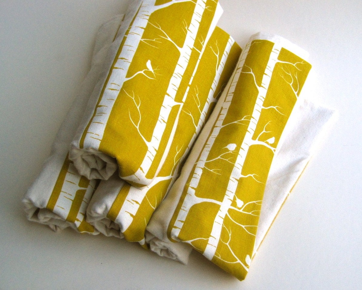 BABY blanket / organic flannel with saffron gold birch trees - fall woodland - eco friendly baby shower gift