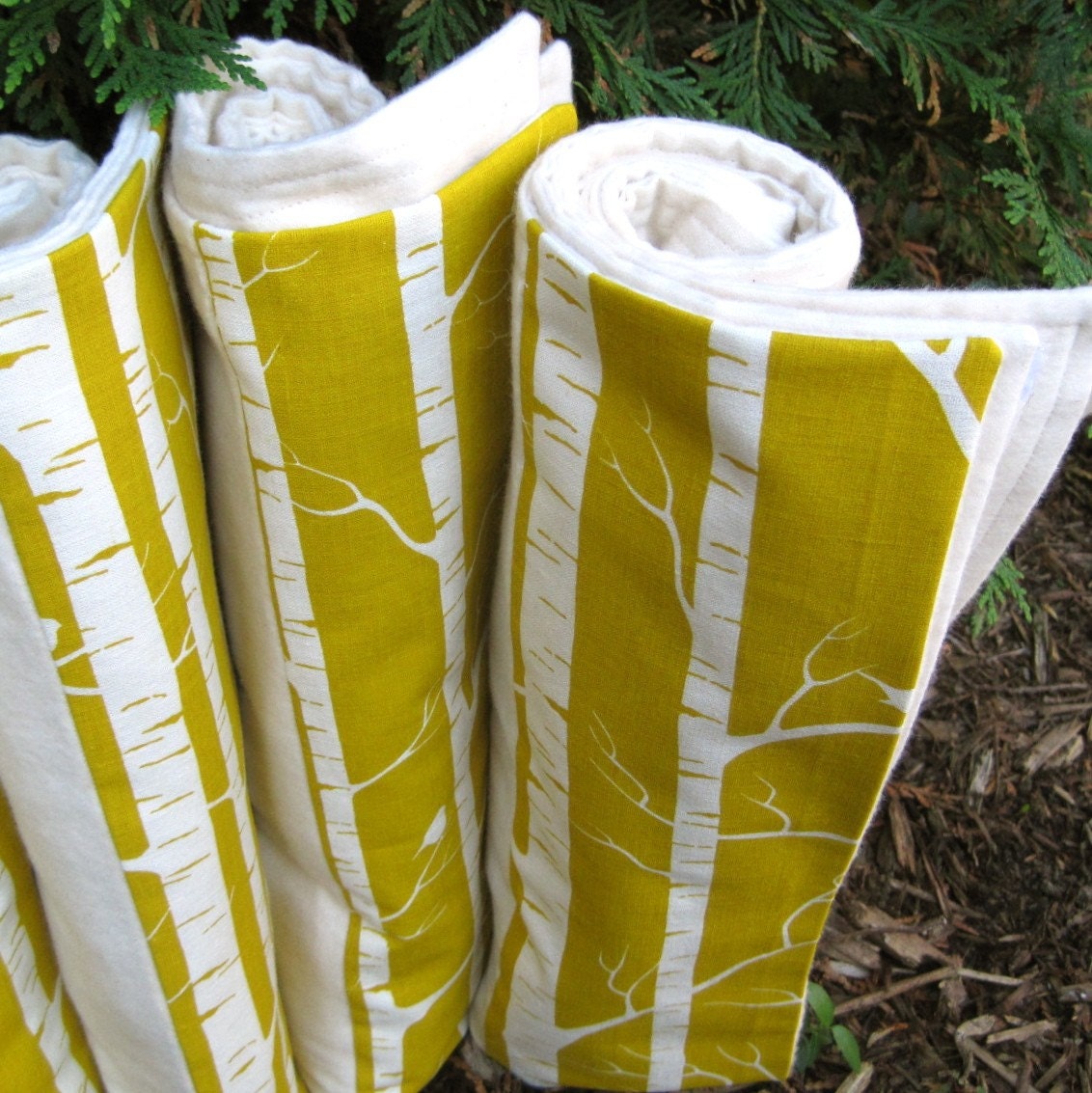 BABY blanket / organic flannel with saffron gold birch trees - fall woodland - eco friendly baby shower gift