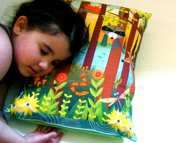woodand decor pillow sham / kids children eco friendly handmade nursery bedroom decoration