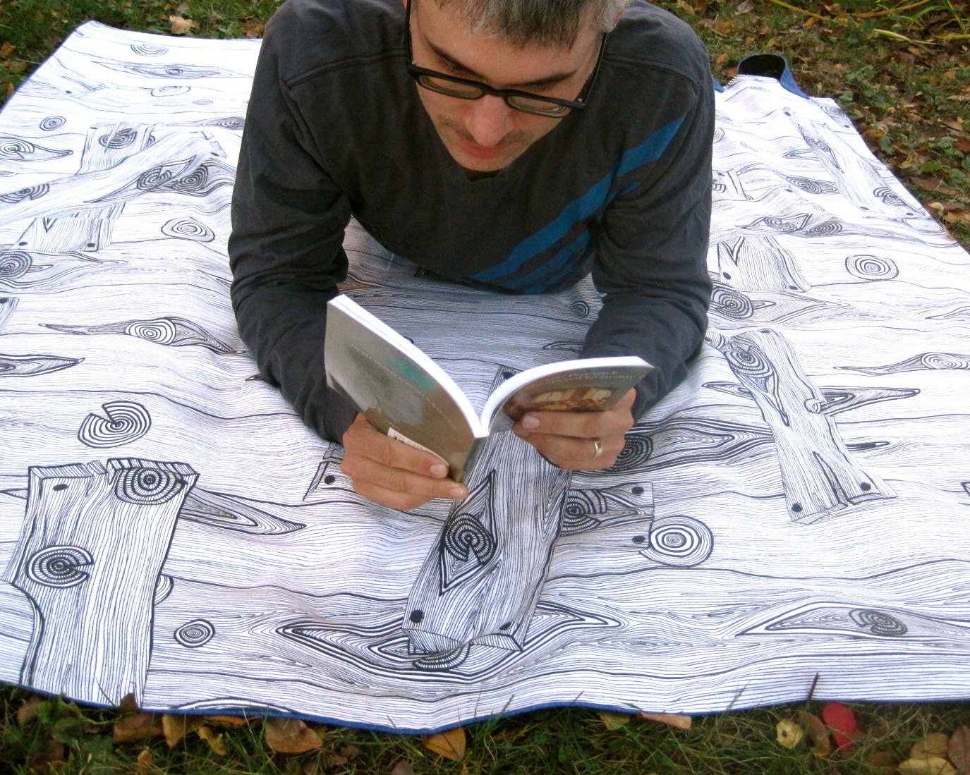 PICNIC BLANKET - modern rustic woodgrain / black and white tree logs outdoors camping blanket for dads (last 3)