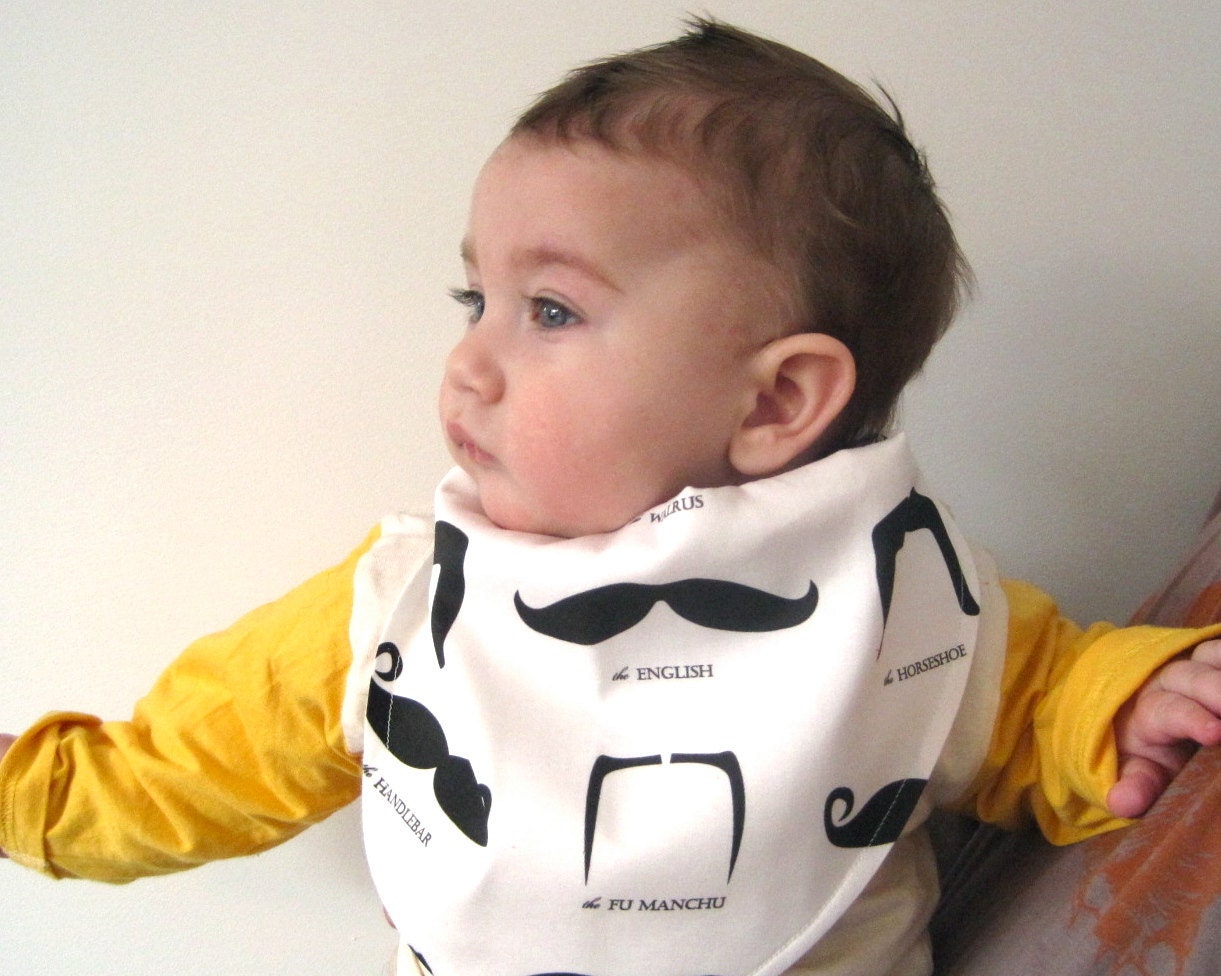 BABY bandana bib organic mustache moustaches / hipster boys kids drooling bib baby shower gift (Ready to Ship)