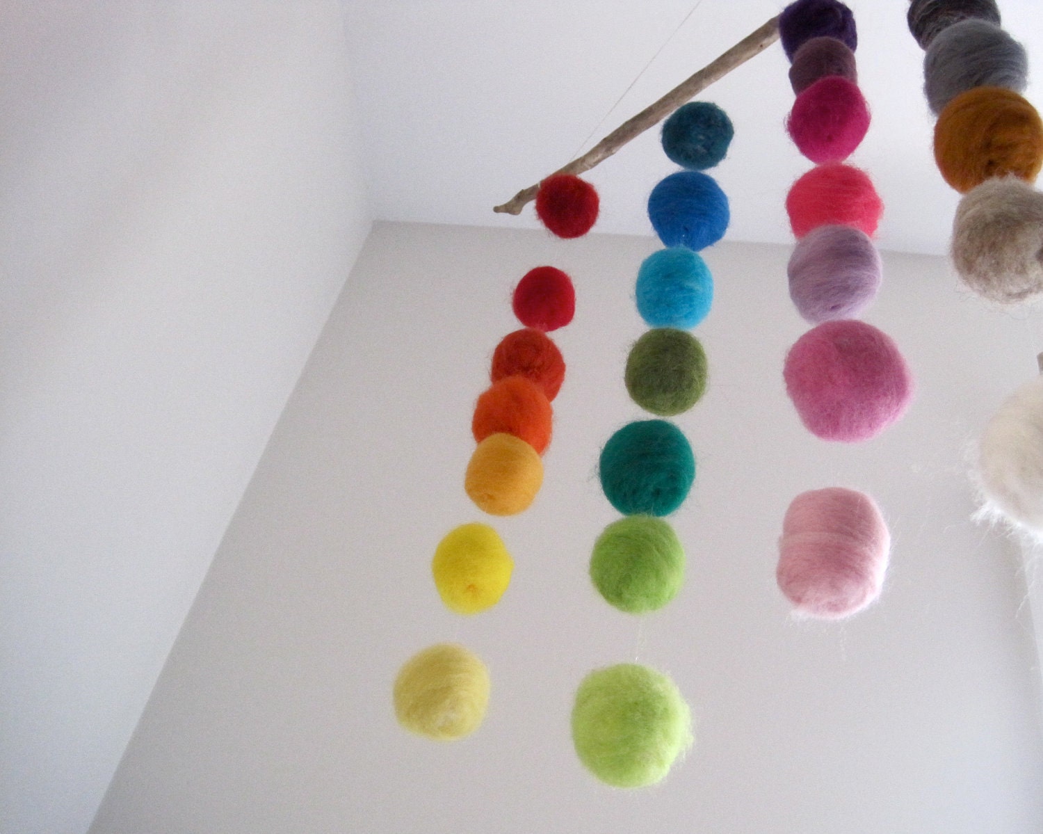 BABY MOBILE - giant felted rainbow balls wool nursery room home decor / Waldorf decoration handmade by SewnNatural