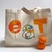 Organic Tote Bag for the Market in orange / eco friendly summer food bag with fabric letters (ONLY 1 - ready to ship)