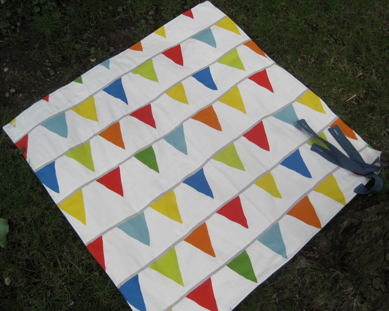 PICNIC BLANKET - Portable Outdoors Camping Beach Blanket - Rainbow Flag Bunting Carnival (Ready to Ship)