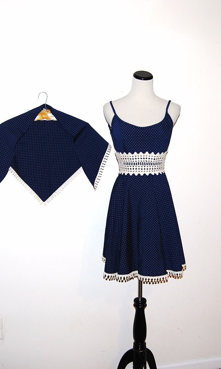 Vintage Dress 60s Navy Polka Dot  with Wrap